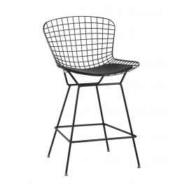 Стул полубарный с низкой спинкой Bertoia черный с черной подушкой