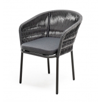 Стул Бордо плетеный из роупа (колос), каркас алюминий серый (RAL7022) муар, роуп серый 15мм, ткань темно-серая 027