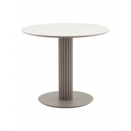 Стол круглый Терралино D90 верх керамика белый матовый, основание металл латте
