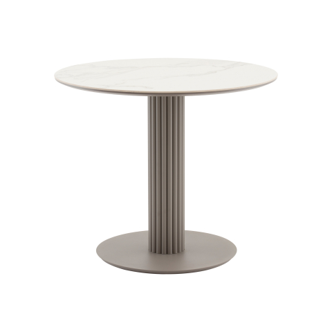 Стол круглый Терралино D90 верх керамика белый матовый, основание металл латте