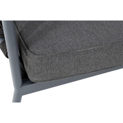 "Диего" диван 2-местный плетеный из роупа, каркас алюминий темно-серый (RAL7024) муар, роуп темно-серый круглый, ткань темно-серая 027