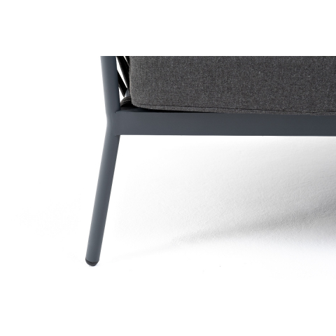 "Диего" диван 2-местный плетеный из роупа, каркас алюминий темно-серый (RAL7024) муар, роуп темно-серый круглый, ткань темно-серая 027