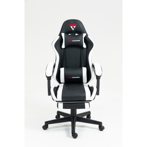 Кресло спортивное TopChairs Prophet с оттоманкой черно-белый