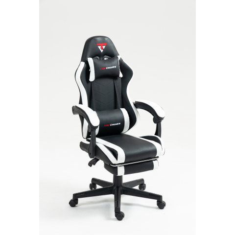 Кресло спортивное TopChairs Prophet с оттоманкой черно-белый