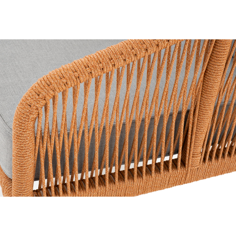 "Канны" диван 2-местный плетеный из роупа, каркас алюминий светло-серый (RAL7035) муар, роуп оранжевый меланж круглый, ткань светло-серая