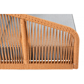 "Канны" диван 2-местный плетеный из роупа, каркас алюминий светло-серый (RAL7035) муар, роуп оранжевый меланж круглый, ткань светло-серая