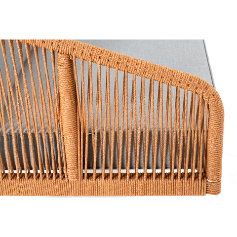 "Канны" диван 2-местный плетеный из роупа, каркас алюминий светло-серый (RAL7035) муар, роуп оранжевый меланж круглый, ткань светло-серая