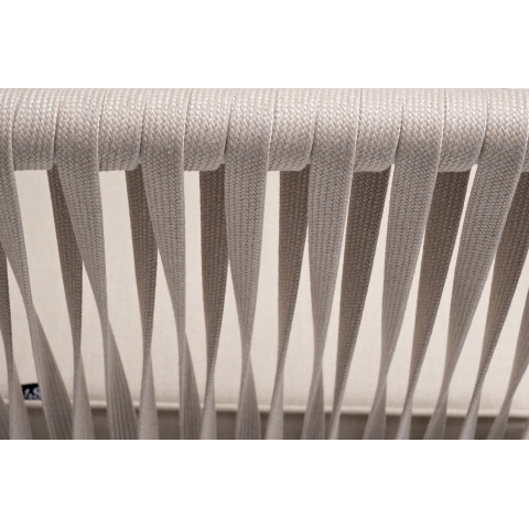 Диван Касабланка 2-местный плетеный из роупа, каркас алюминий белый муар, роуп бежевый 20мм, ткань бежевая 15052