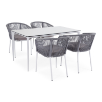 Обеденная группа Малага на 4 персоны со стульями "Марсель", каркас белый, роуп светло-серый