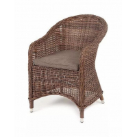 Плетеное кресло Равенна из искусственного ротанга, цвет коричневый с серой подушкой