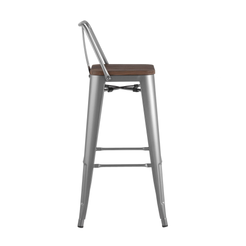 Стул барный TOLIX WOOD со спинкой серебристый матовый