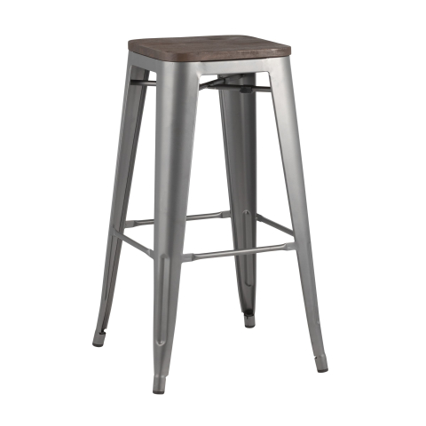 Стул барный TOLIX WOOD серебристый матовый
