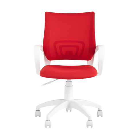 Кресло офисное Topchairs ST-BASIC-W спинка белая сетка сиденье красная ткань крестовина белый пластик