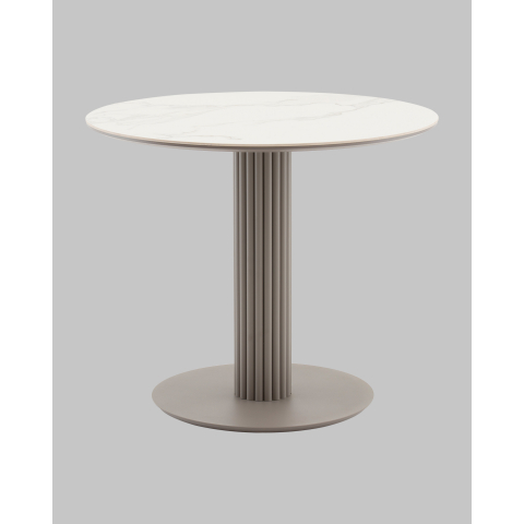 Стол круглый Терралино D90 верх керамика белый матовый, основание металл латте
