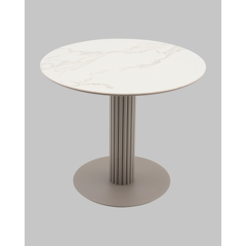 Стол круглый Терралино D90 верх керамика белый матовый, основание металл латте