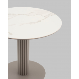 Стол круглый Терралино D90 верх керамика белый матовый, основание металл латте