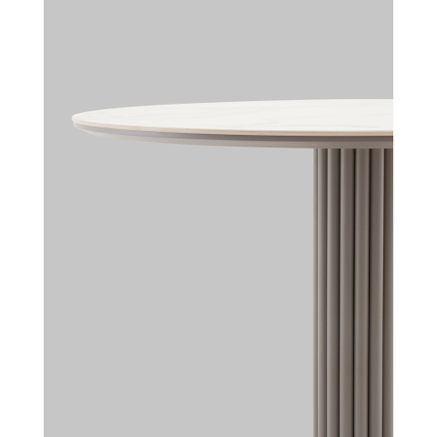 Стол круглый Терралино D90 верх керамика белый матовый, основание металл латте
