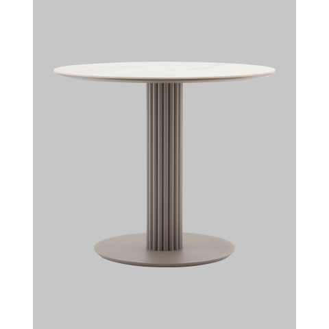 Стол круглый Терралино D90 верх керамика белый матовый, основание металл латте
