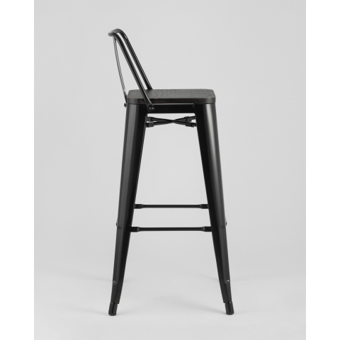Стул барный TOLIX style wood со спинкой черный глянцевый