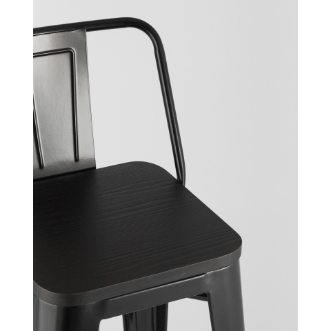 Стул барный TOLIX style wood со спинкой черный глянцевый