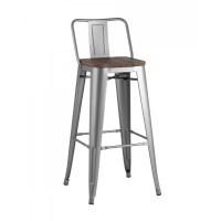 Стул барный TOLIX style wood со спинкой серебристый матовый