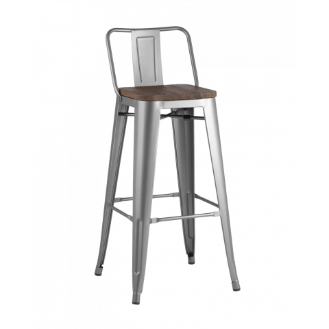 Стул барный TOLIX style wood со спинкой серебристый матовый