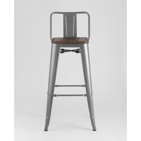 Стул барный TOLIX style wood со спинкой серебристый матовый