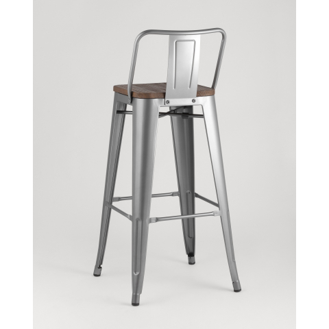 Стул барный TOLIX style wood со спинкой серебристый матовый