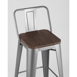 Стул барный TOLIX style wood со спинкой серебристый матовый