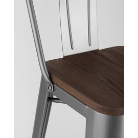 Стул барный TOLIX style wood со спинкой серебристый матовый
