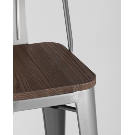 Стул барный TOLIX style wood со спинкой серебристый матовый