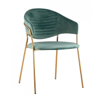 Стул Эвита с подлокотниками мятный велюр, каркас металлический золотой