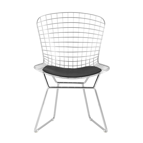 Стул обеденный Bertoia хромированный с черной подушкой