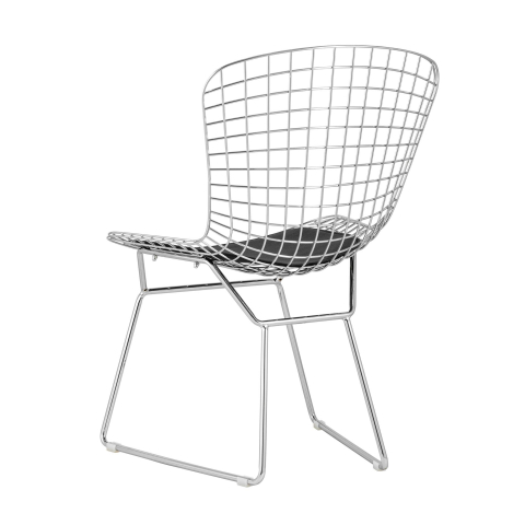 Стул обеденный Bertoia хромированный с черной подушкой