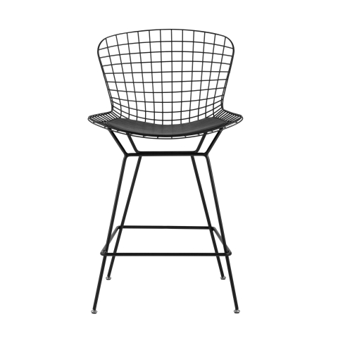 Стул полубарный с низкой спинкой Bertoia черный с черной подушкой