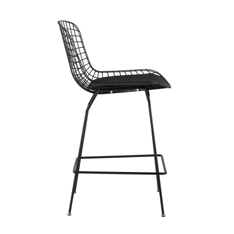 Стул полубарный с низкой спинкой Bertoia черный с черной подушкой