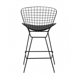 Стул полубарный с низкой спинкой Bertoia черный с черной подушкой