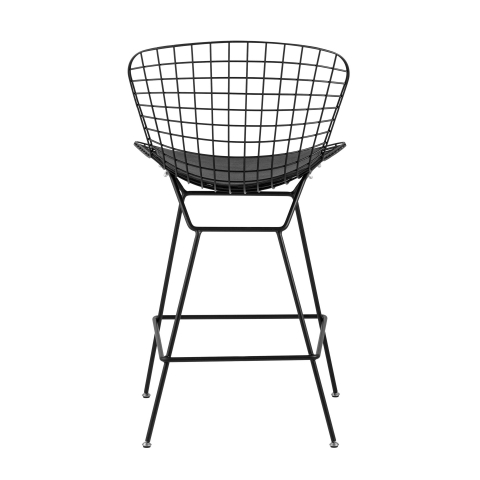 Стул полубарный с низкой спинкой Bertoia черный с черной подушкой