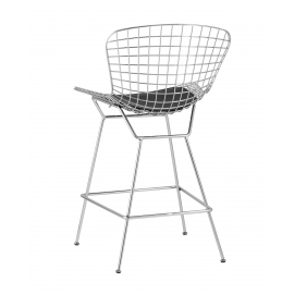 Стул полубарный с низкой спинкой Bertoia хромированный с черной подушкой