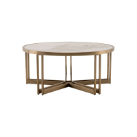 Журнальный столик Алиада 90х90 см светлая керамика сталь шампань